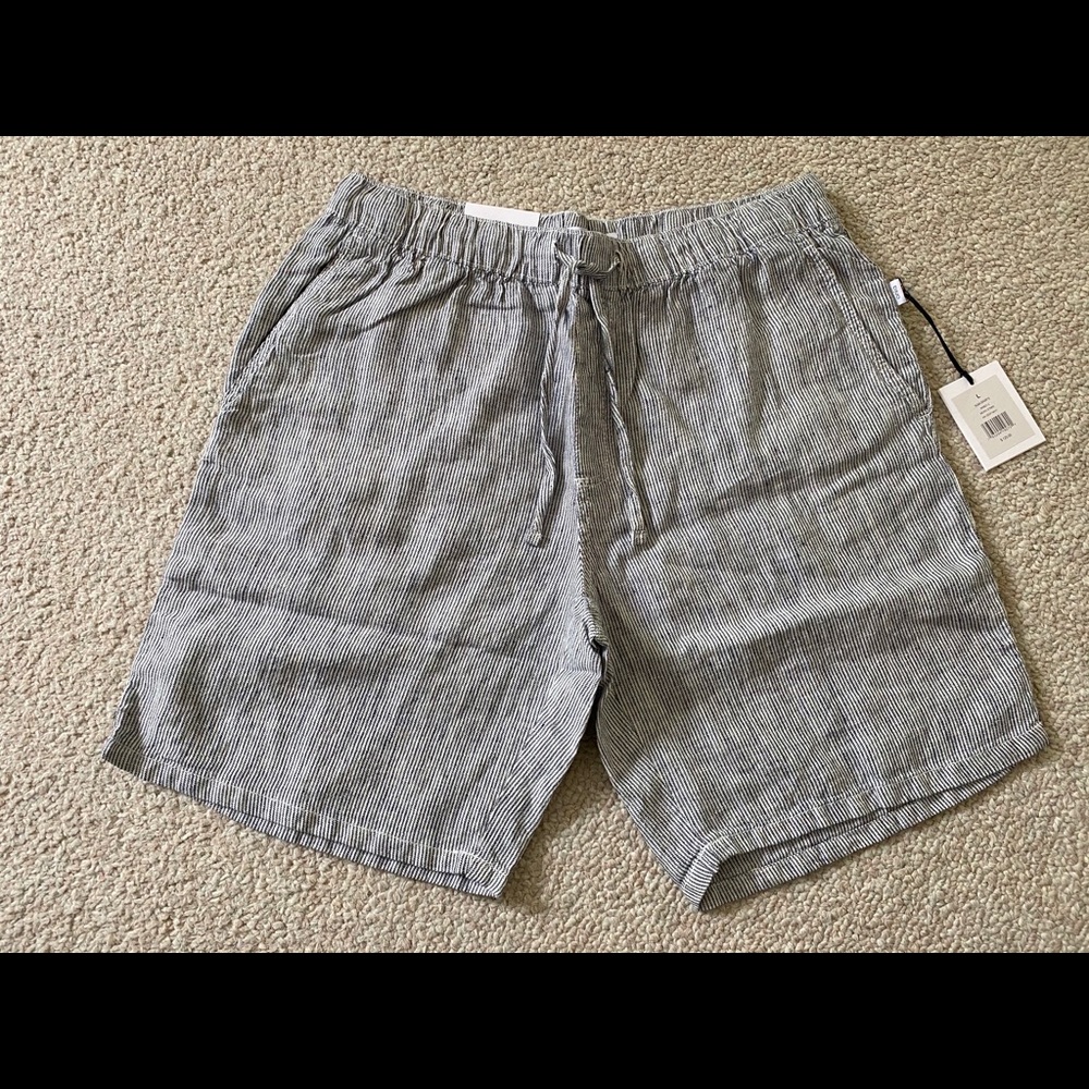 Onia Noah Shorts Linen Micro Stripe Drawstring
